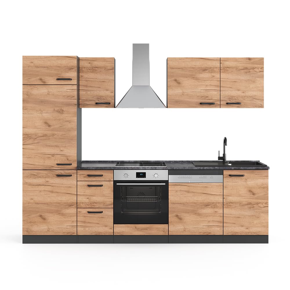 Vicco Küchenzeile Optima, Weiß Hochglanz/Weiß, 270 cm ohne Arbeitsplatte