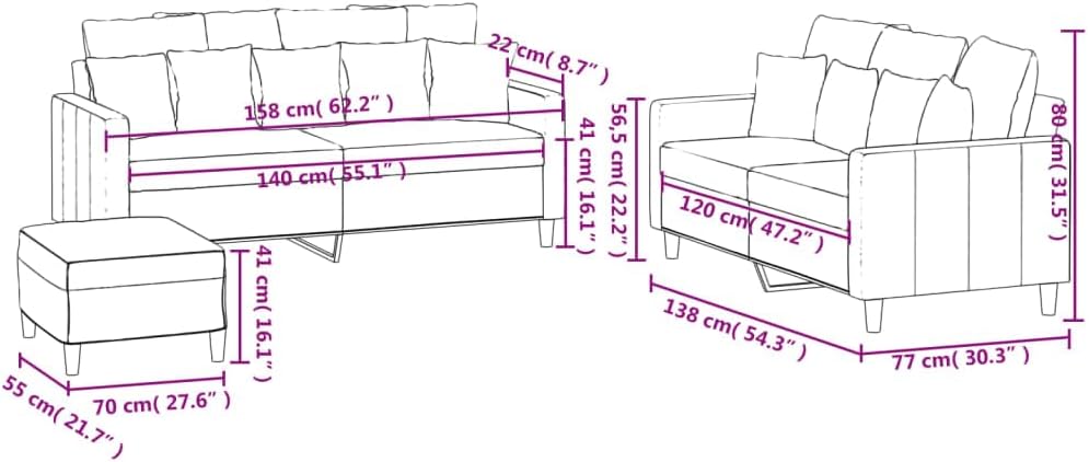Willood 3-TLG. Sofagarnitur mit Kissen Dunkelgrau Samt,Sofa geeignet für Wohnzimmer, Sofa Set, mit Armlehnen und Kissen