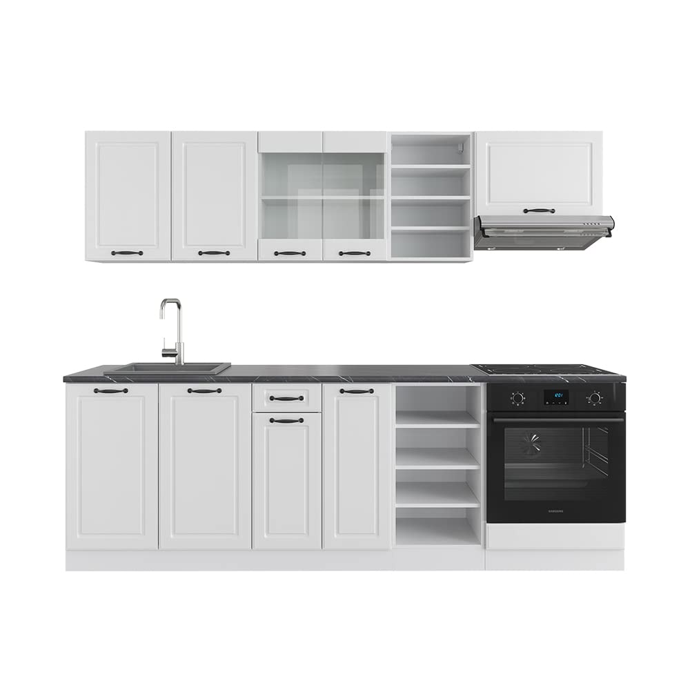 Vicco Küchenzeile R-Line, Küchenblock, Blau-Grau/Weiß, 240 cm ohne Arbeitsplatte