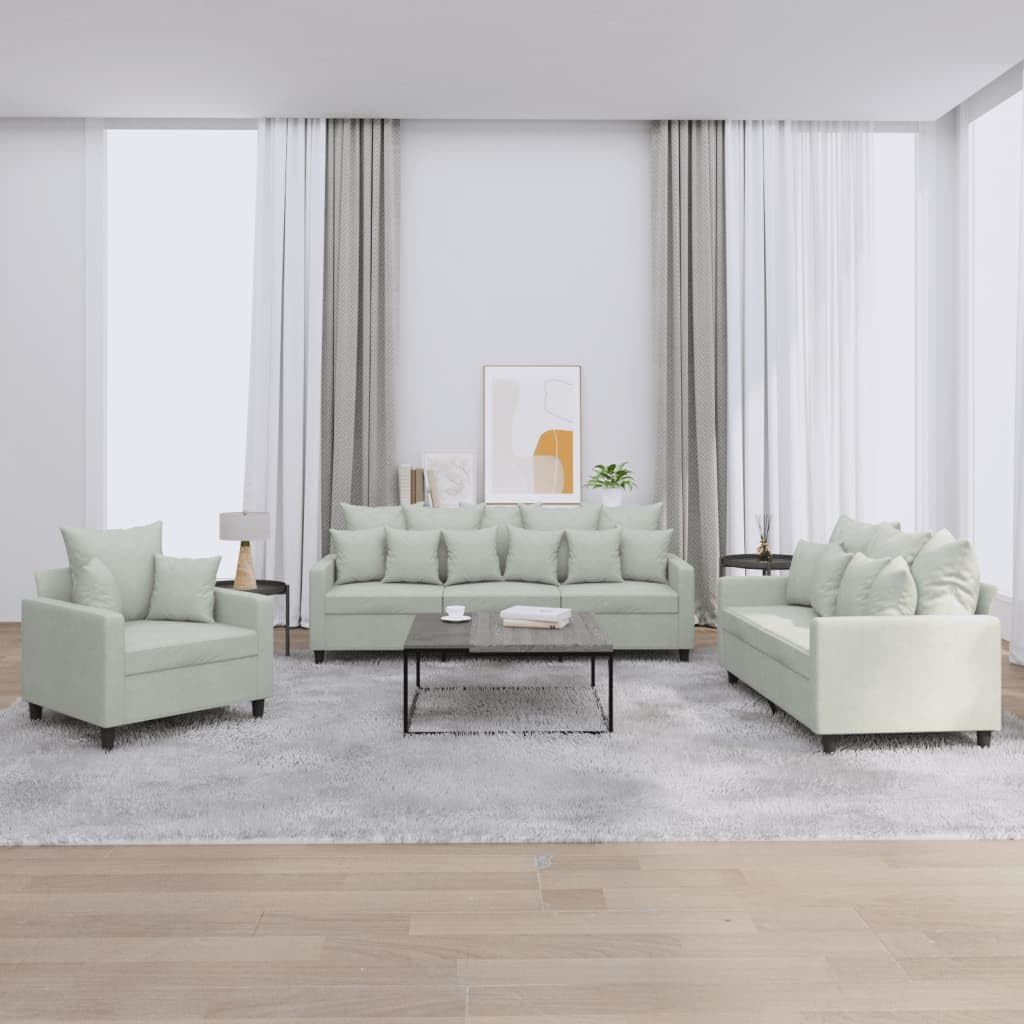 Willood 3-TLG. Sofagarnitur mit Kissen Dunkelgrau Samt,Sofa geeignet für Wohnzimmer, Sofa Set, mit Armlehnen und Kissen
