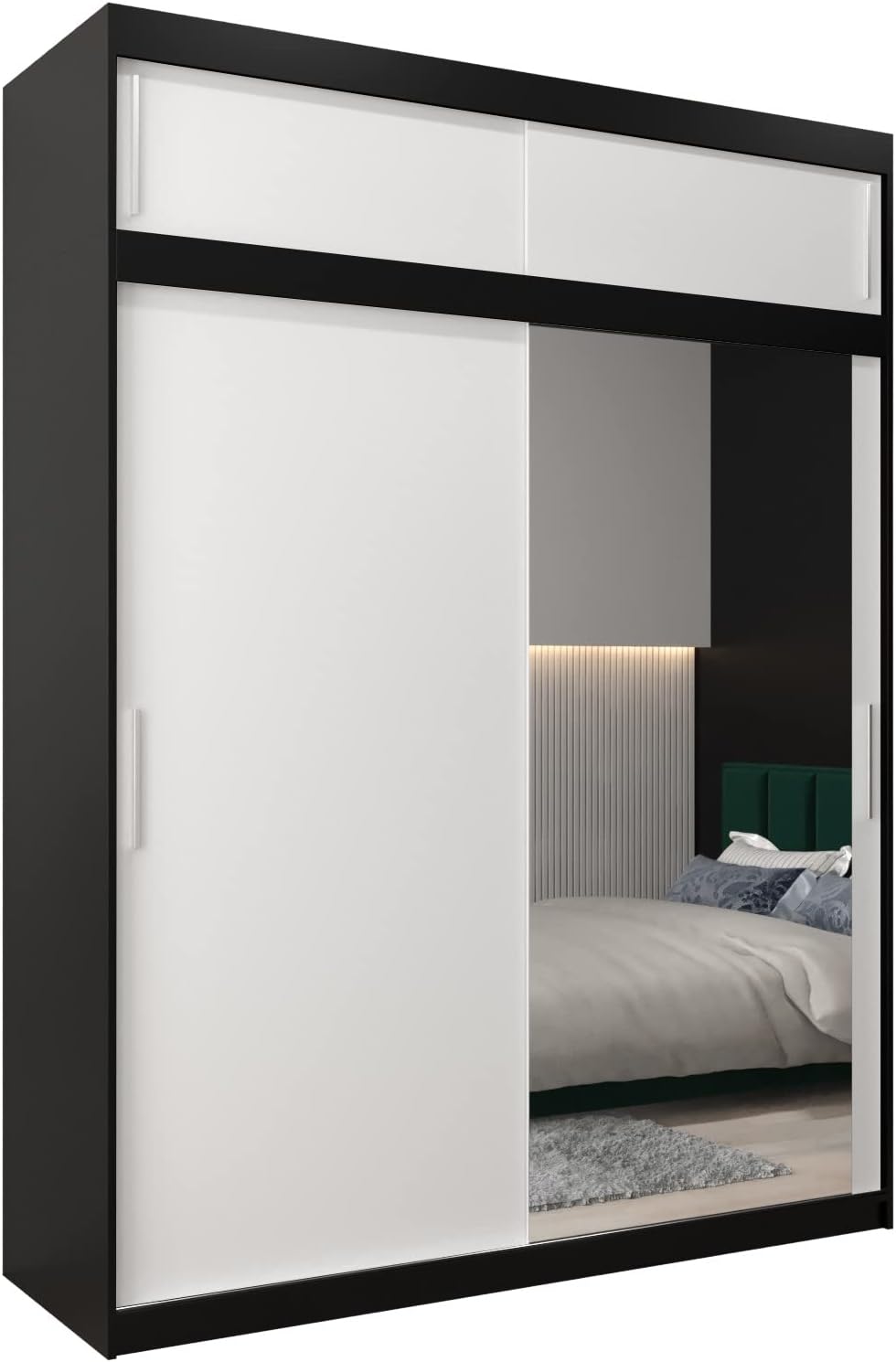 MEBLE KRYSPOL Kleiderschrank mit Spiegel Tokyo 2 - Garderobenschrank - Schrank Schlafzimmer - Mehrzweckschrank DREI Schiebetüren - Regalen - Flur Möbel - Kleiderstange Schrank - Allzweckschrank