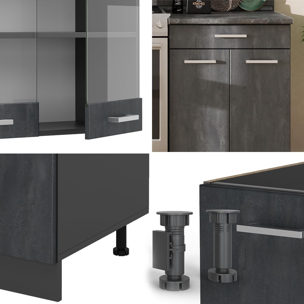 Vicco R-Line Kitchen Unit, White High-Gloss / Anthracite, 200 cm without Worktop