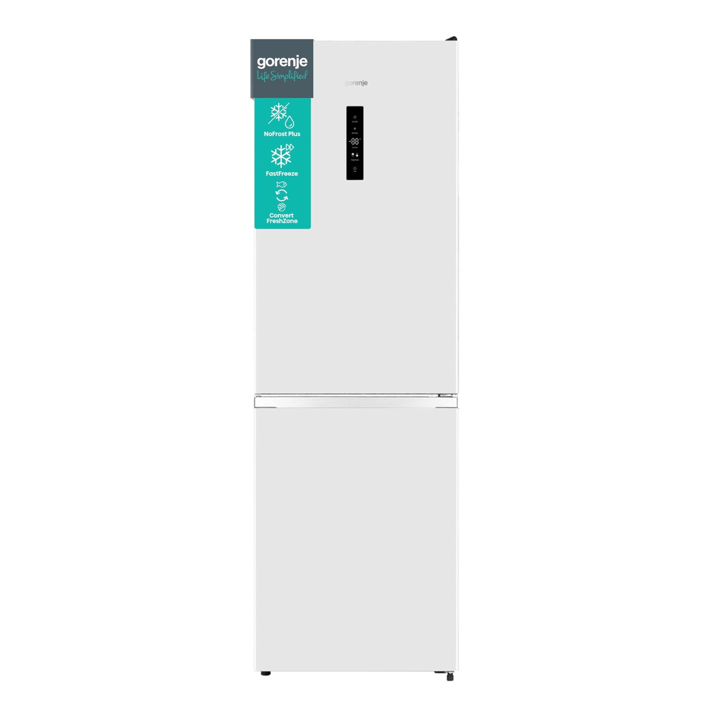 Gorenje N 619EAW4 Fridge-Freezer Combination, LED Display, 186 cm, 300 L, NoFrostPlus, Vegetable Compartment with Moisture Control, FastFreeze, White