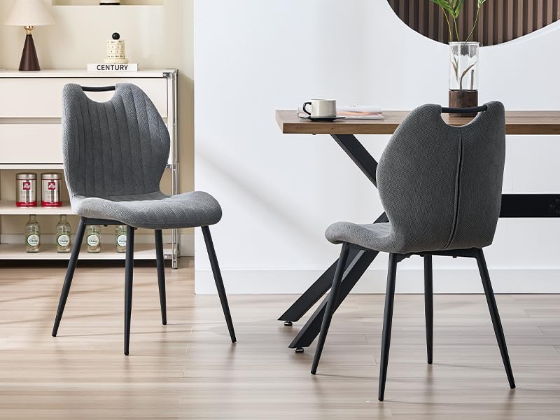LEWE Dining Table with 6 Chairs Set, 140 x 80 x 76 cm, Rectangular Wooden Dining Table with Dining Room Chairs with High Backrest, Black Iron Legs, for Kitchen, Dining Room and Living Room