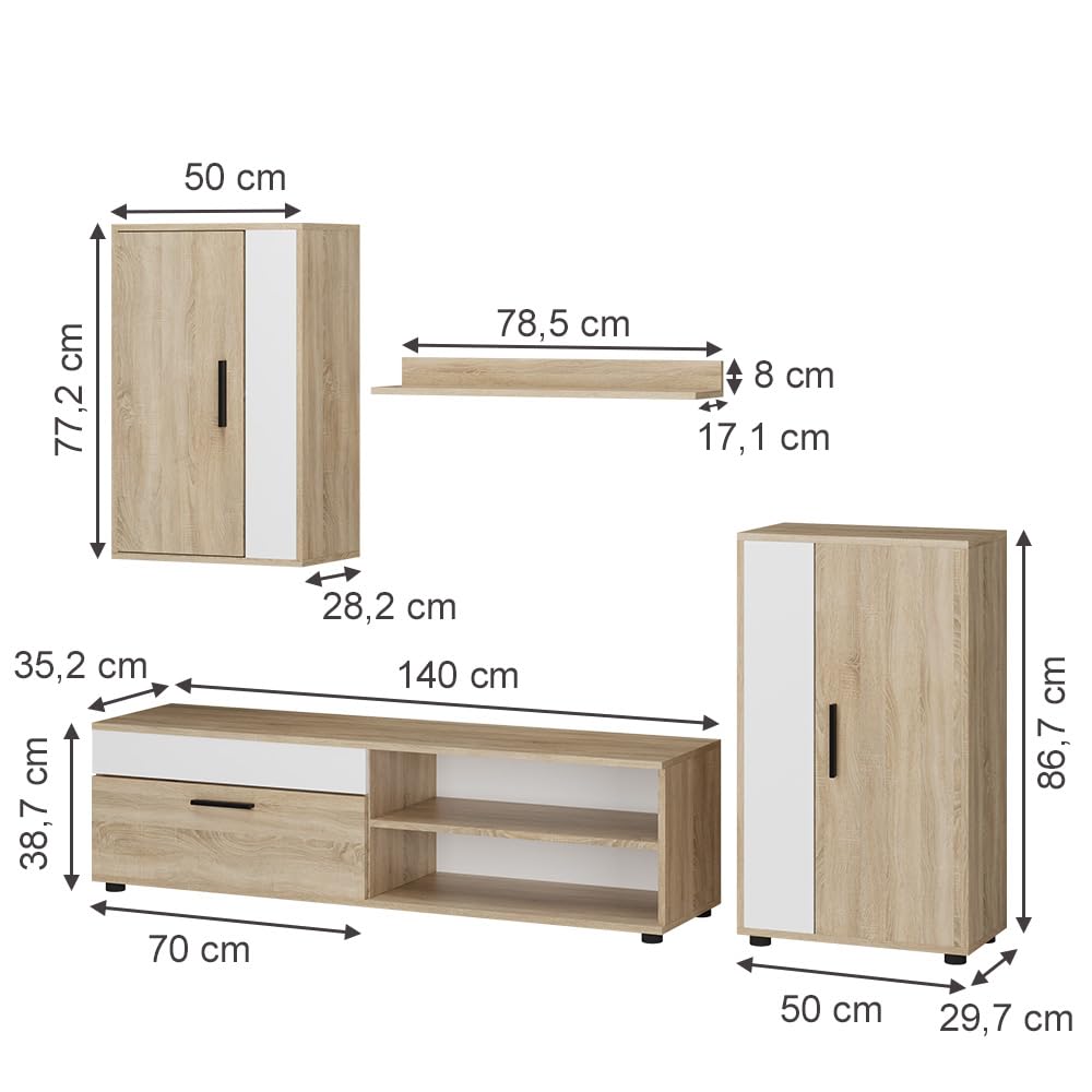 Vicco Berno TV Wall Unit Beige / Anthracite Set of 4