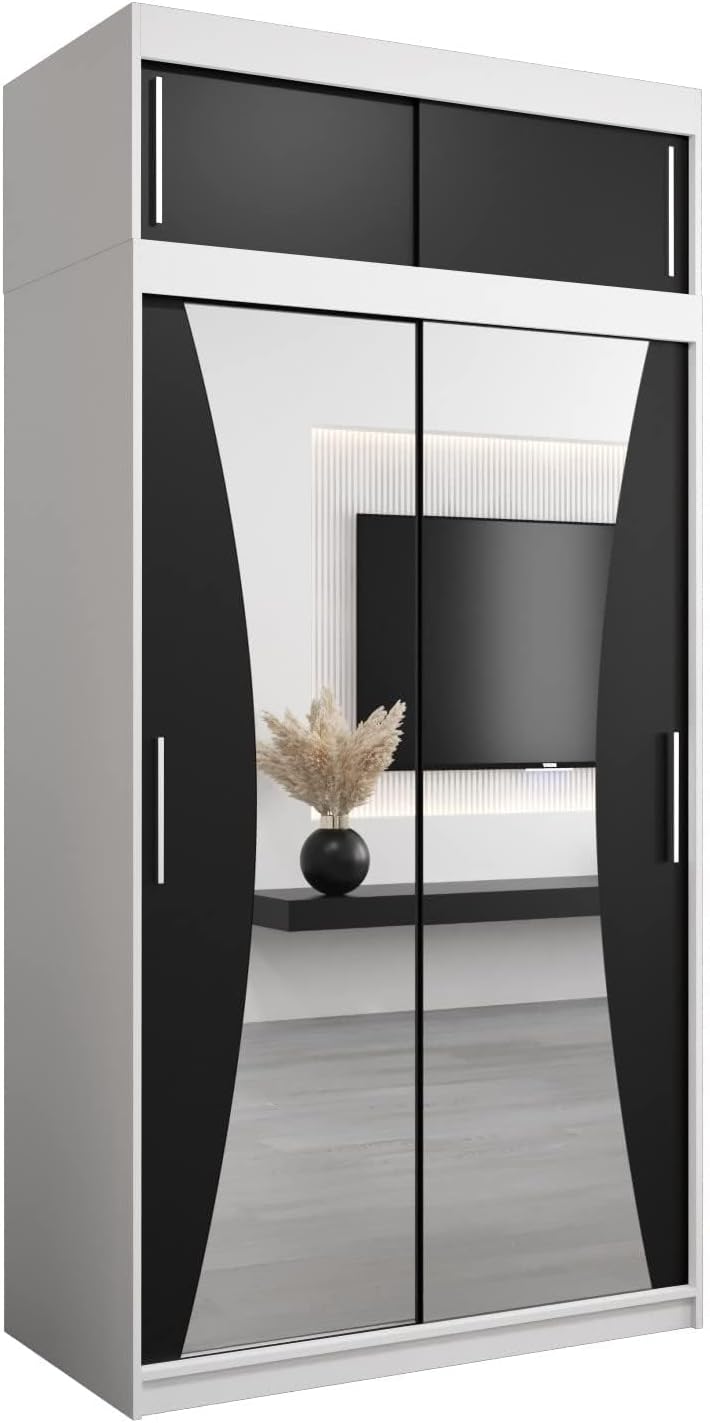 MEBLE KRYSPOL Kleiderschrank mit Spiegel Monaco - Garderobenschrank - Schrank Schlafzimmer - Mehrzweckschrank DREI Schiebetüren - Regalen - Flur Möbel - Kleiderstange Schrank - Allzweckschrank