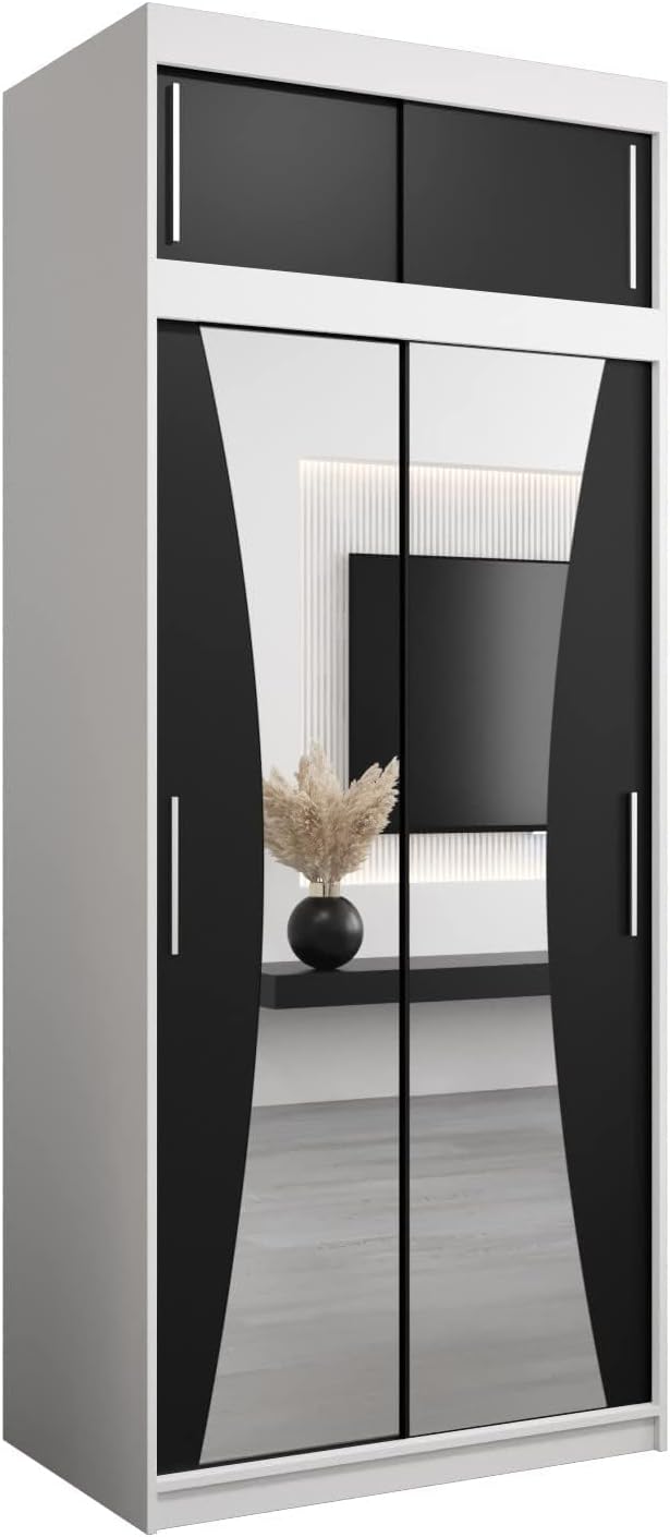 MEBLE KRYSPOL Kleiderschrank mit Spiegel Monaco - Garderobenschrank - Schrank Schlafzimmer - Mehrzweckschrank DREI Schiebetüren - Regalen - Flur Möbel - Kleiderstange Schrank - Allzweckschrank