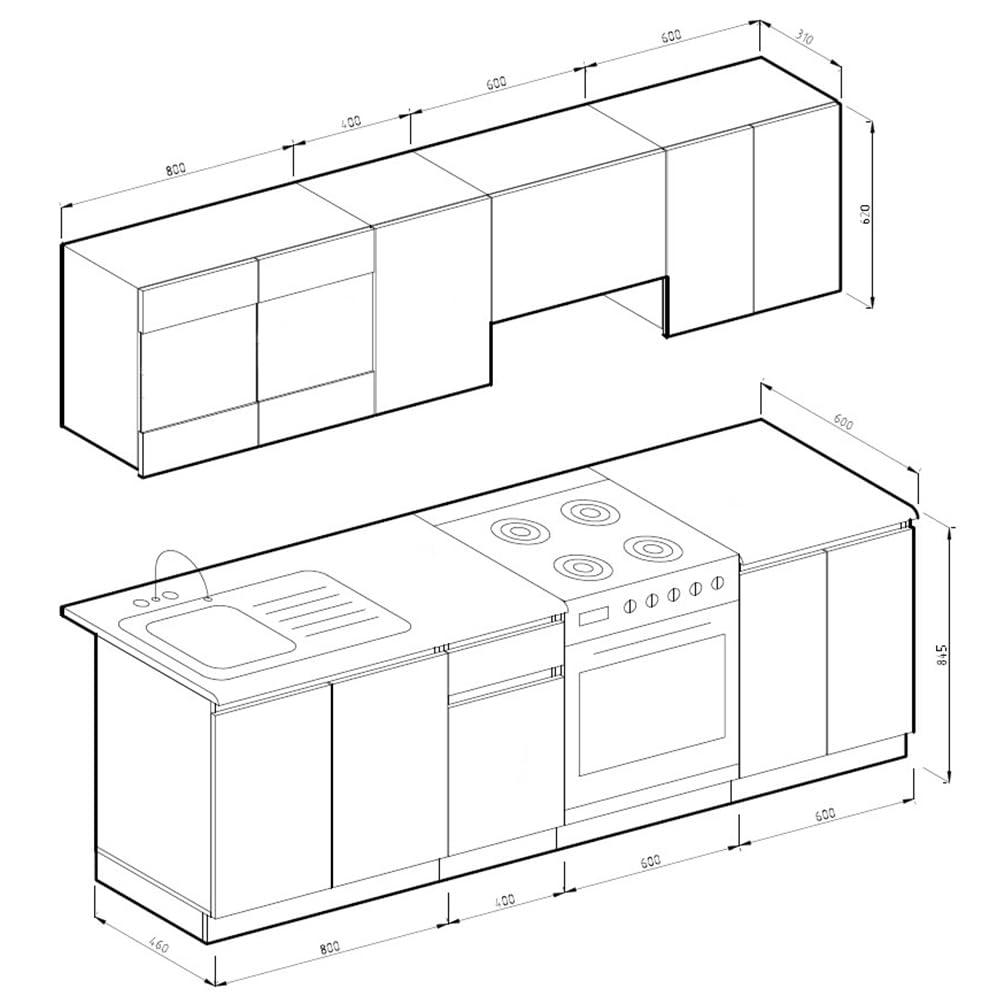 Vicco Kitchen Raul 240 cm Kitchen Unit Kitchen Block Built-in Kitchen – Freely Combinable Units