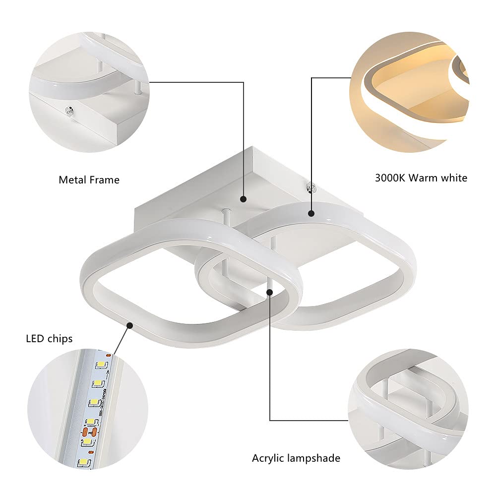 SENQIU 2 Stücke LED Deckenleuchte, 22W Modern Quadratisch LED Deckenlampe, Deckenleuchten Weiße aus Aluminium für Wohnzimmer Schlafzimmer Küche, Warmweiß 3000K