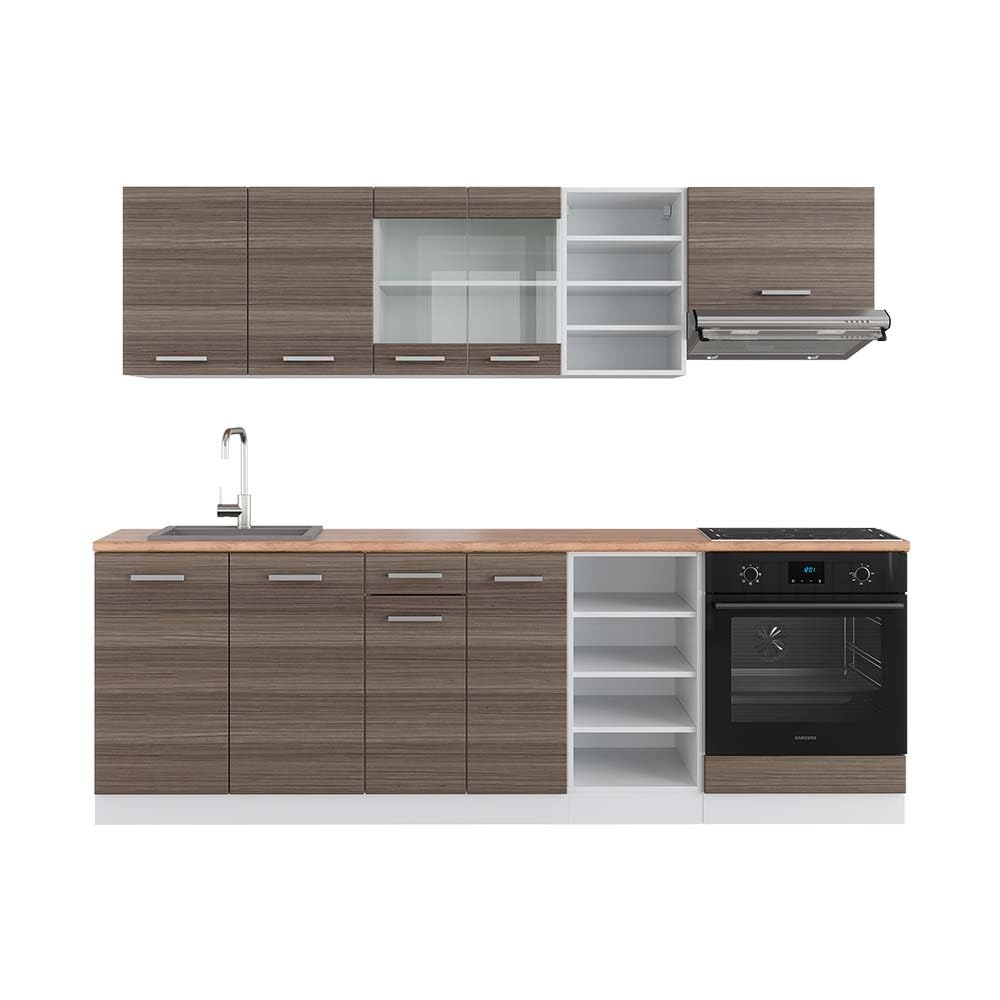 Vicco Küchenzeile R-Line, Küchenblock, Blau-Grau/Weiß, 240 cm ohne Arbeitsplatte