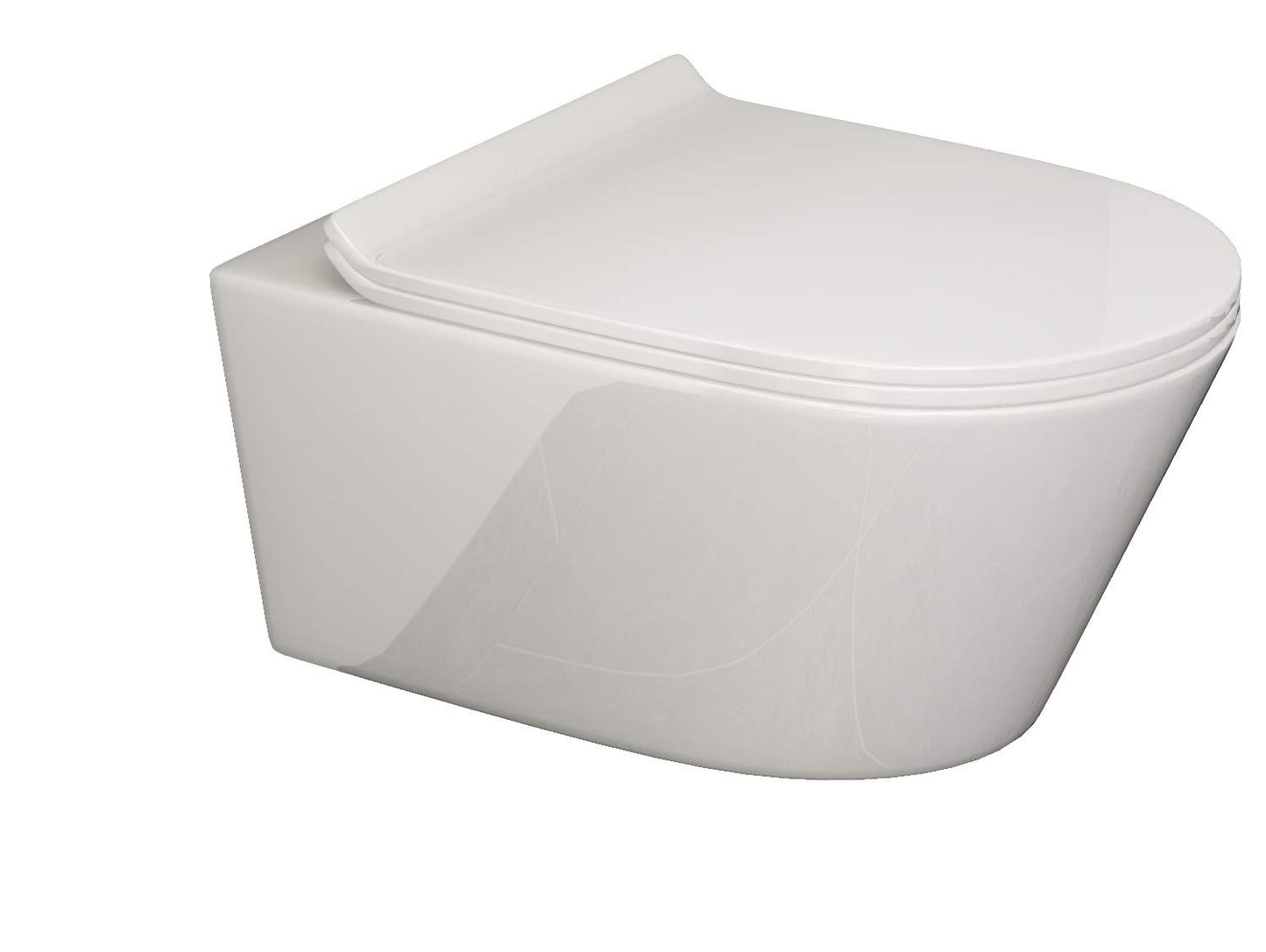 SSWW | Spülrandlose Toilette mit Softclose Toilettendeckel, Hänge-WC aus Keramik, Wand-WC, Tiefspüler | 54 cm lang