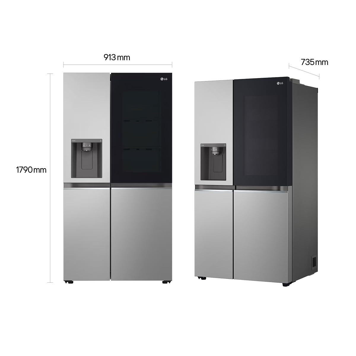LG GSXE90MBDD Side by Side Kühlschrank mit InstaView Craft Ice | Door in Door | Crushed Ice -und Wasserspender EEK: Klasse D | 628 Liter Kapazität | Festwasseranschluss | Total No Frost