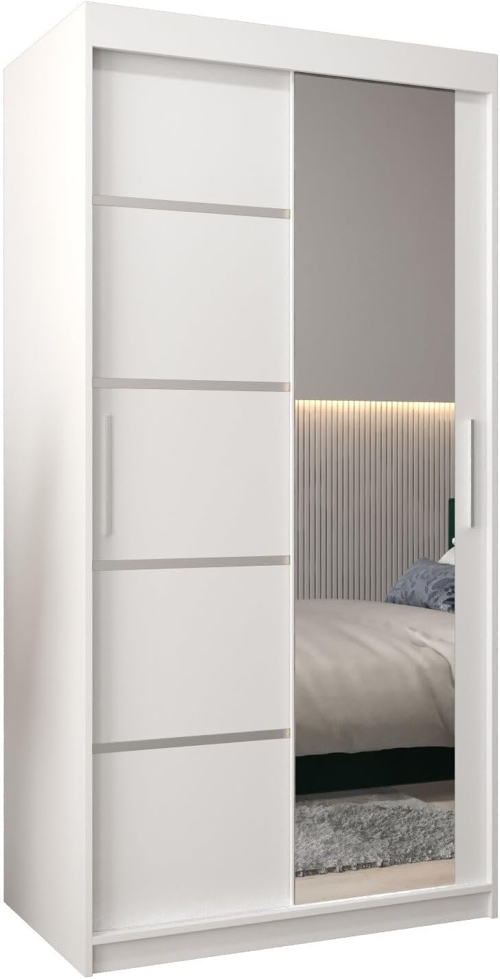 MEBLE KRYSPOL Kleiderschrank mit Spiegel Verona 2 - Garderobenschrank - Schrank Schlafzimmer - Mehrzweckschrank DREI Schiebetüren - Regalen - Flur Möbel - Kleiderstange Schrank - Allzweckschrank