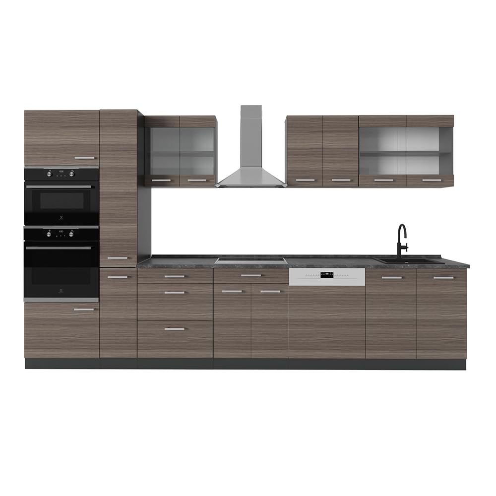 Vicco R-Line Fitted Kitchen Cabinets Anthracite Kitchen Furniture (Anthracite / White High Gloss, MUS 350 cm)