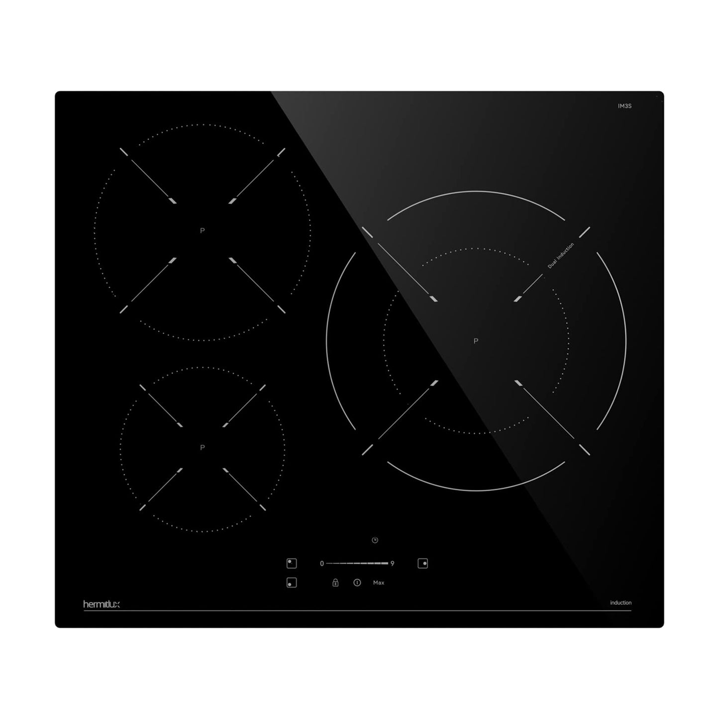 Hermitlux kochfeld 28,8cm, Glaskeramik Kochfeld 2 Platten, 9 Leistungsstufen, Touch-Steuerung, Timer, Kindersicherung, Geeignet für Alle Töpfe, 3300W