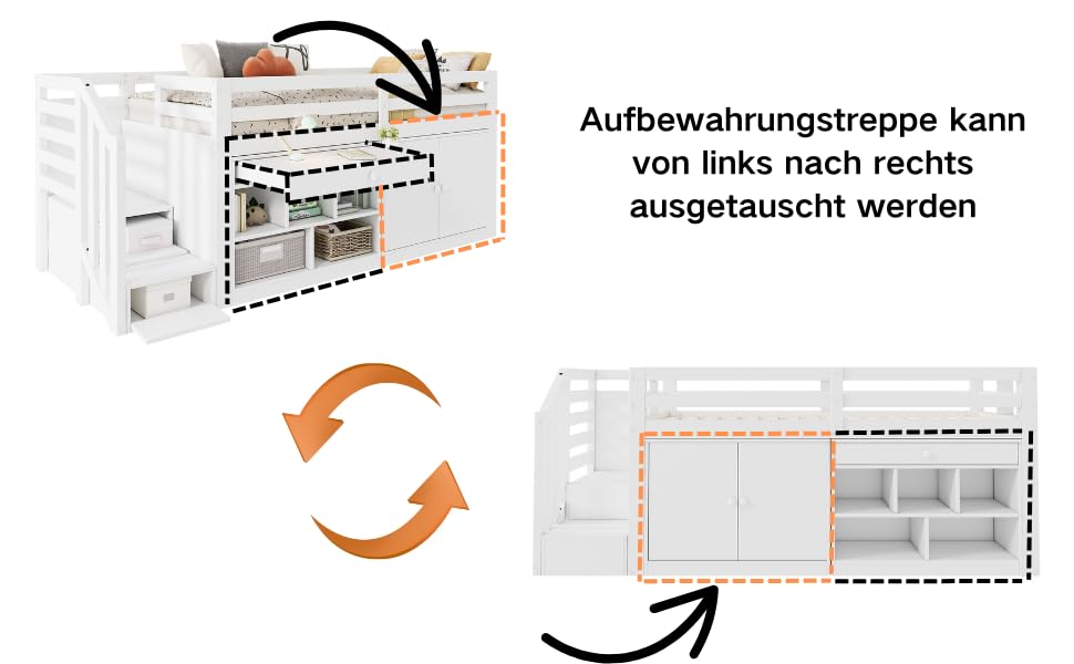 xixiworkshop Kinderbett 90x200cm Ausziehbett Bett mit Stauraum und USB-Steckdose/Mehreren Ablagefächern multifunktionales Jugendbett/Gästebett/Doppelbett mit Stauschrank Lattenrost,Ohne Matratze,Grau