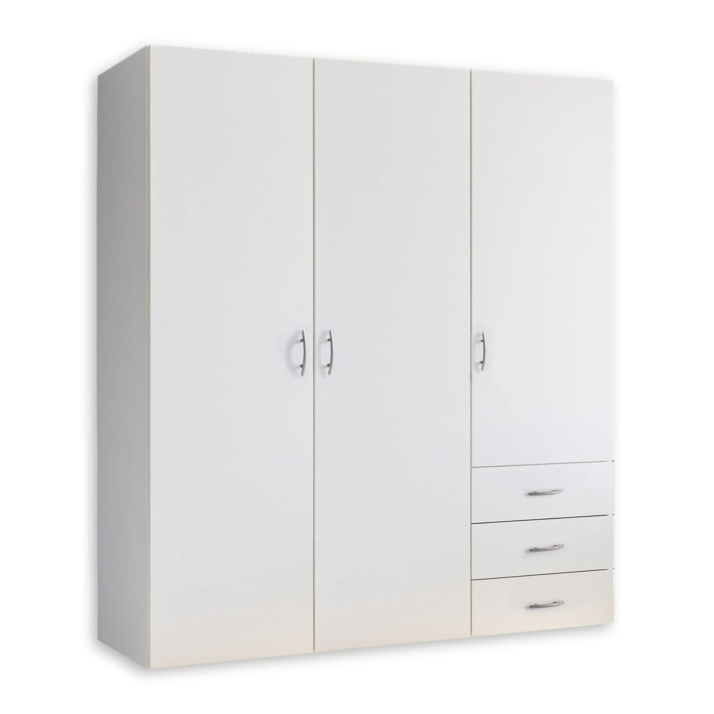 Harry Wardrobe White - Versatile Hinged Door Cupboard 3 Doors for Your Bedroom - 150 x 176 x 51 cm (W x H x D)