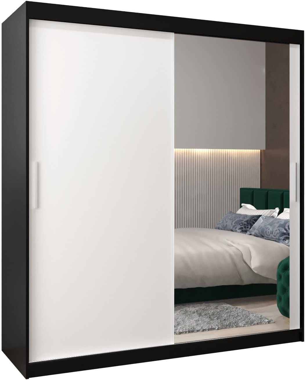 MEBLE KRYSPOL Kleiderschrank mit Spiegel Tokyo 2 - Garderobenschrank - Schrank Schlafzimmer - Mehrzweckschrank DREI Schiebetüren - Regalen - Flur Möbel - Kleiderstange Schrank - Allzweckschrank