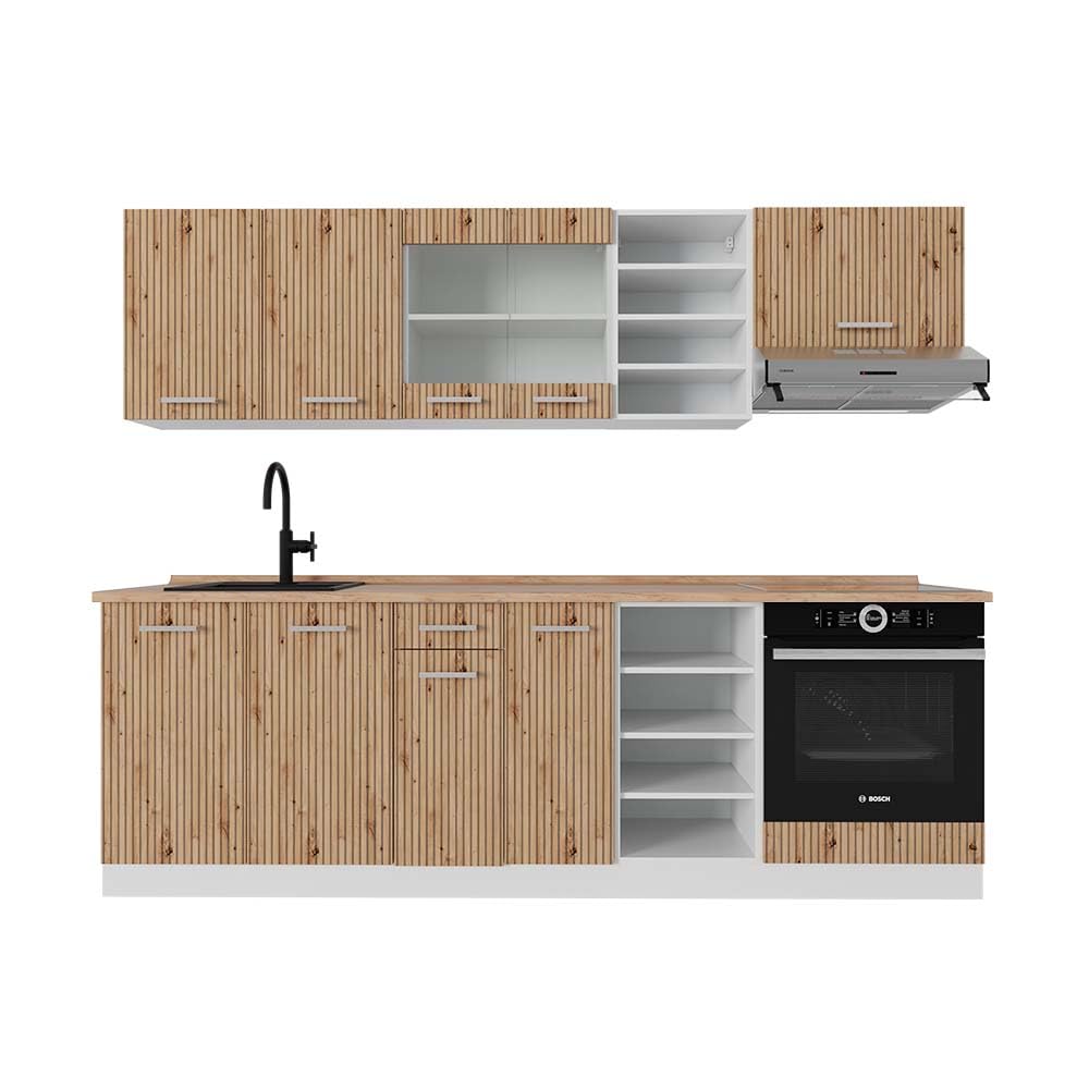 Vicco Küchenzeile R-Line, Küchenblock, Blau-Grau/Weiß, 240 cm ohne Arbeitsplatte