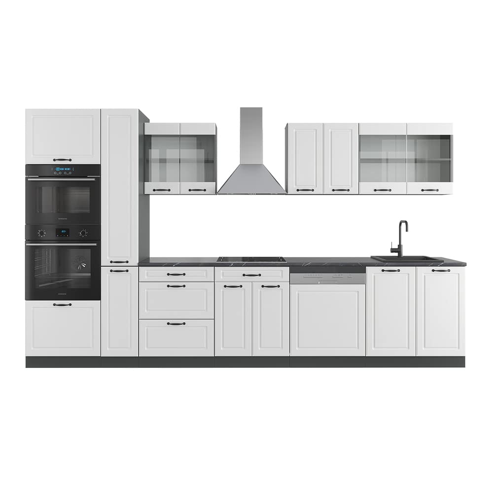 Vicco R-Line Fitted Kitchen Cabinets Anthracite Kitchen Furniture (Anthracite / White High Gloss, MUS 350 cm)