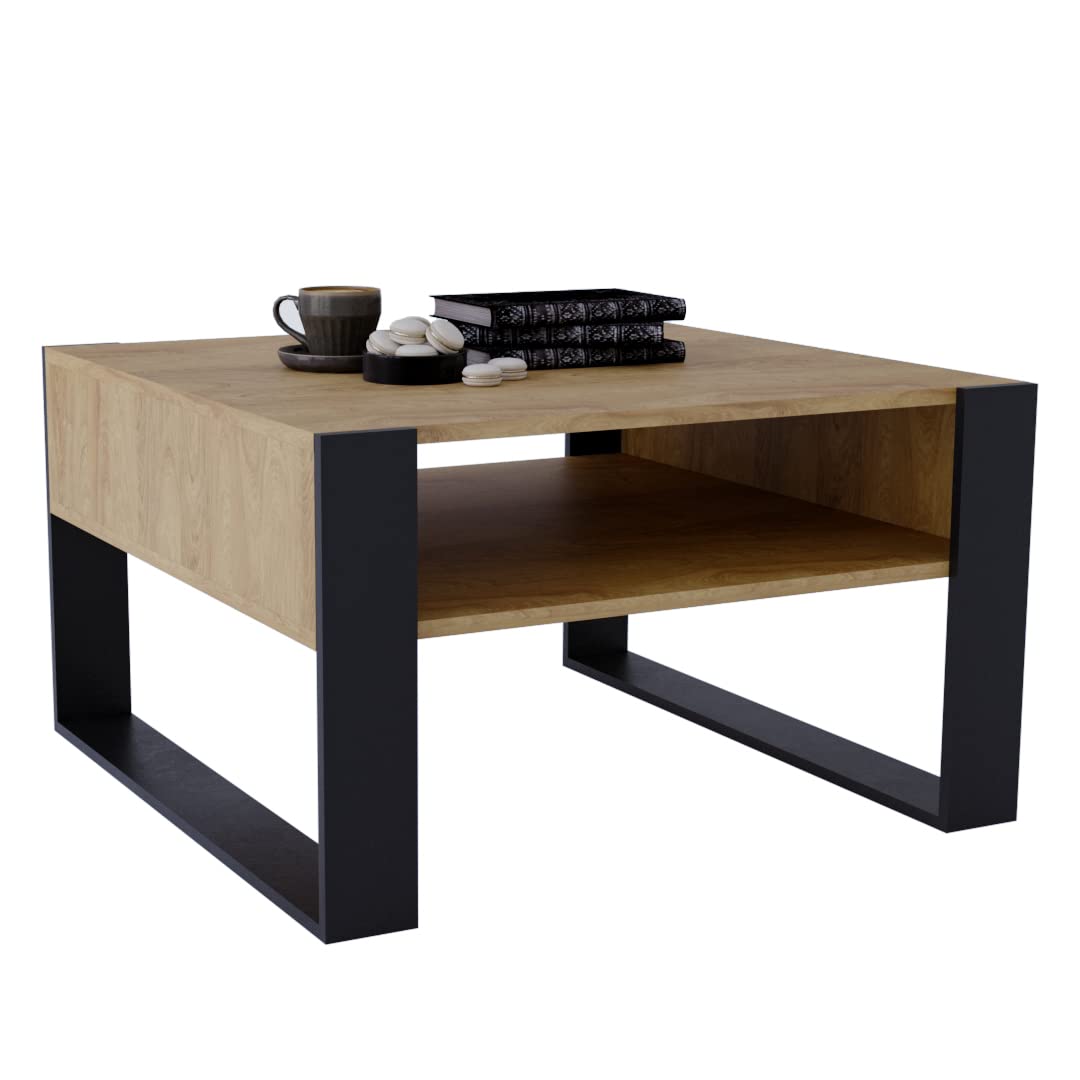 AKKE Karo Couchtisch für Wohnzimmer Beistelltisch Wohnzimmertisch Modern Sofatisch Kaffeetisch Deko Möbel für Wohnzimmer Wohnzimmertische Couchtische Eiche Mit Schwarzen Beinen