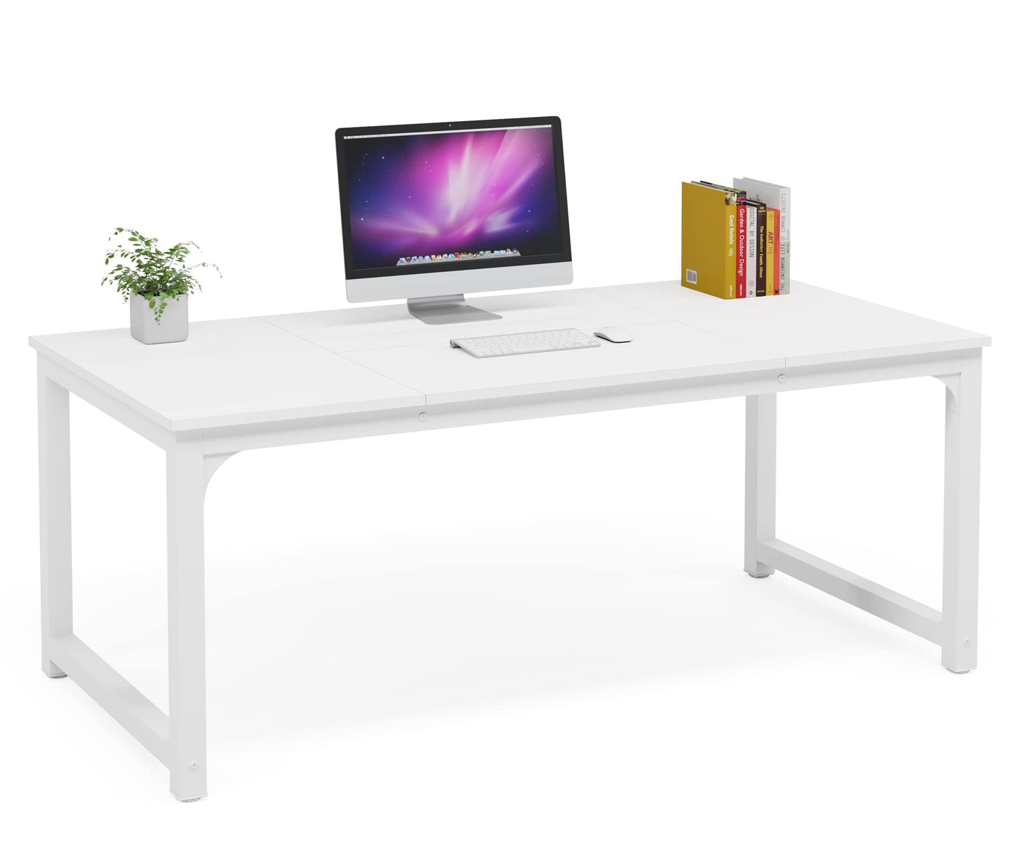 Tribesigns Schreibtisch Computertisch, PC Tisch Bürotisch Arbeitstisch Esstisch in Schwarz für Home Office zu Hause Schreibtische, Konferenztisch (Rustikales Braun/Schwarz, 180 x 80 x 75 cm)