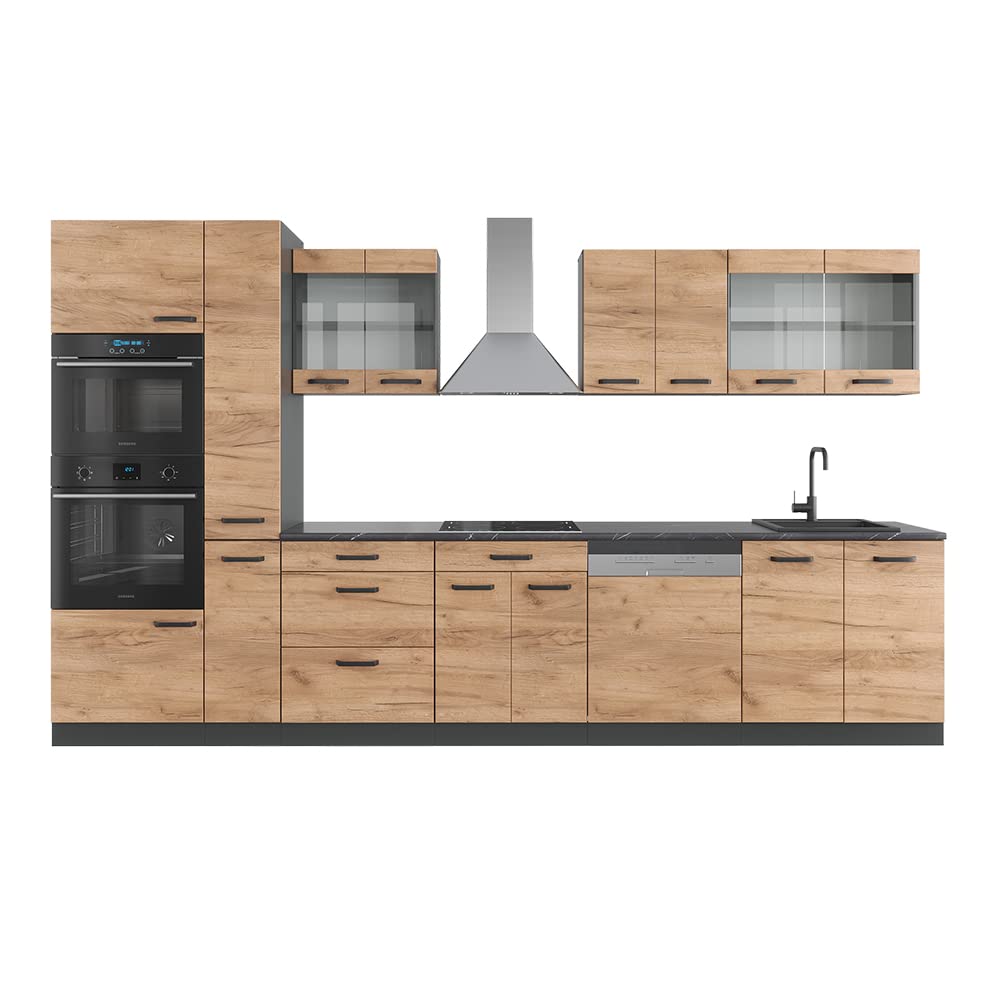 Vicco R-Line Fitted Kitchen Cabinets Anthracite Kitchen Furniture (Anthracite / White High Gloss, MUS 350 cm)