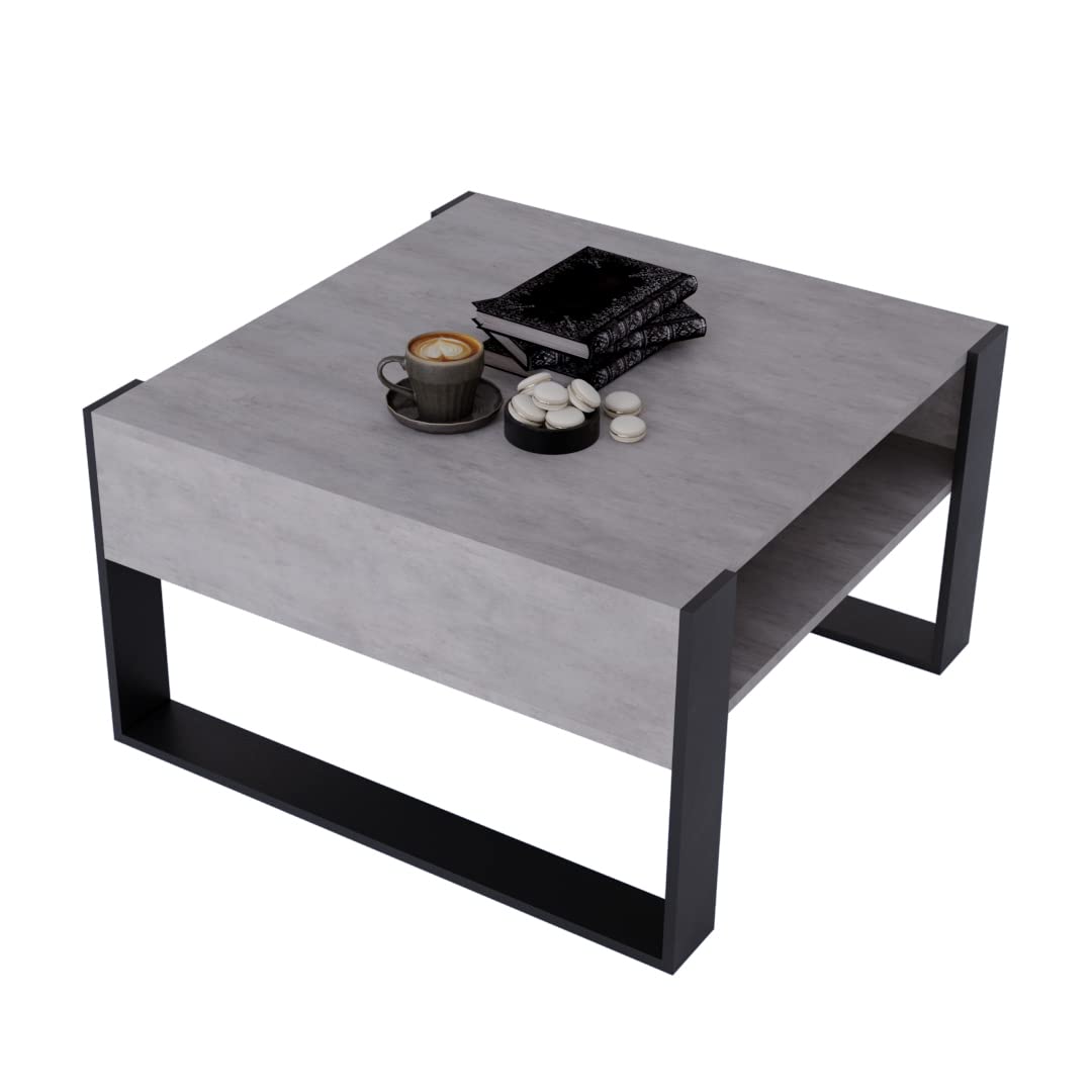 AKKE Karo Couchtisch für Wohnzimmer Beistelltisch Wohnzimmertisch Modern Sofatisch Kaffeetisch Deko Möbel für Wohnzimmer Wohnzimmertische Couchtische Eiche Mit Schwarzen Beinen