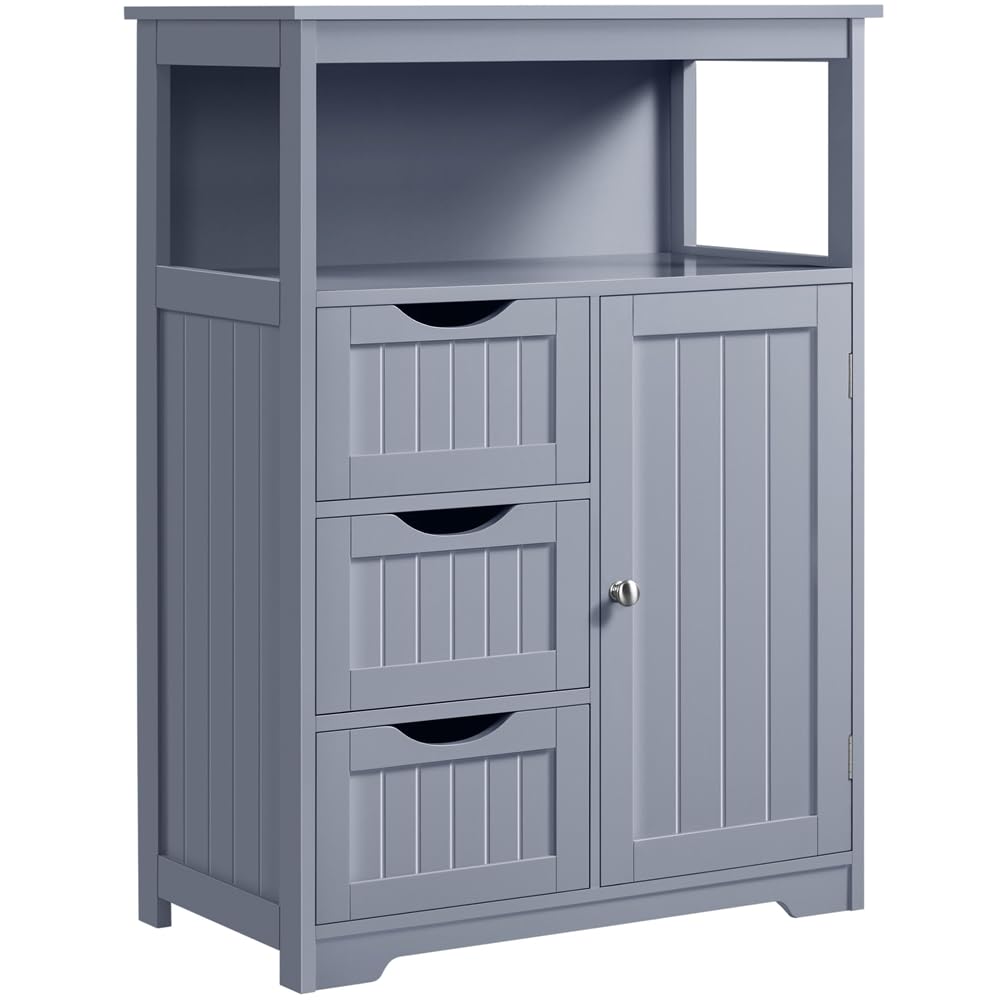 Yaheetech Unterschrank Badezimmerschrank Badkommode Badschrank mit 1 Schublade & 2 Türen & 3 Regalen Baderegal Bodenschrank mit verstellbare Einlegeböden, viel Stauraum, Dunkelgrau