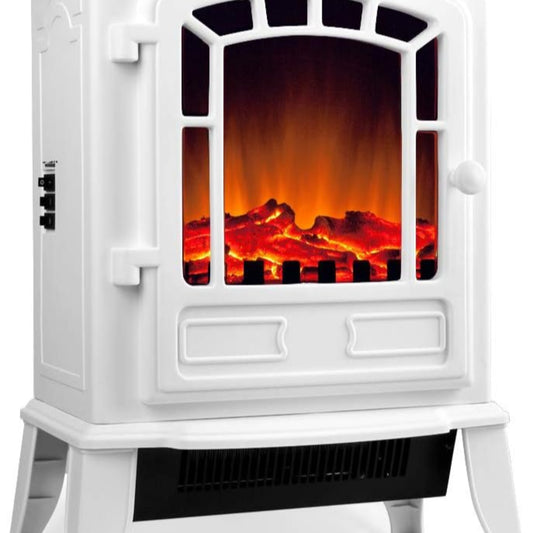 Deuba® Elektrokamin Kaminfeuer 2000W 2 Heizstufen Elektroheizung elektrischer Heizlüfter Elektroofen Elektrokamin mit LED Flammen Dekokamin weiß