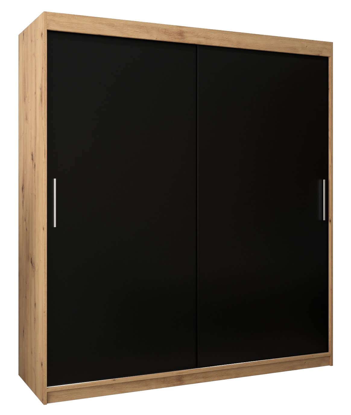 MEBLE KRYSPOL Tokyo 250 Wardrobe with Three Sliding Doors for Bedroom – Modern Storage Cabinet with Clothes Rail and Shelves – 250 x 200 x 62 cm – Matte Black and Artisan