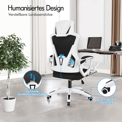 ALFORDSON Bürostuhl, Lendenstütze, Atmungsaktives Netz und Stoff, Hochklappbare/Verstellbare Armlehnen, Hochwertiger Schaumstoff, 180kg für Zuhause & Gaming, Wale, Schwarz