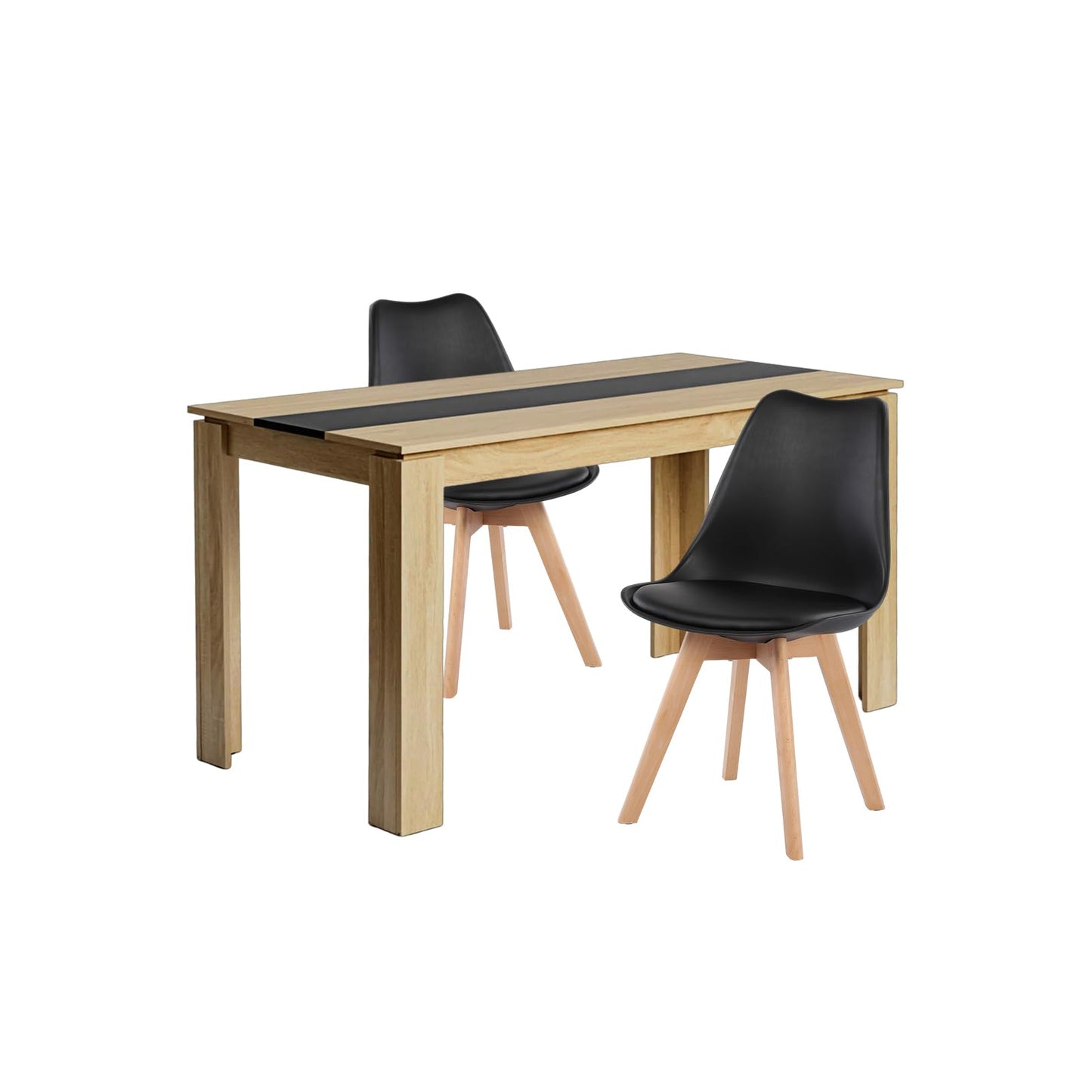 FURNITABLE Dining Table with 6 Chairs, Dining Room Group, Set of 6 Dining Room Chairs and 140 cm Rectangular Wooden Table Dining Set for Living Room, Kitchen, Office (Oak-Black Table + 6 Black Chairs)
