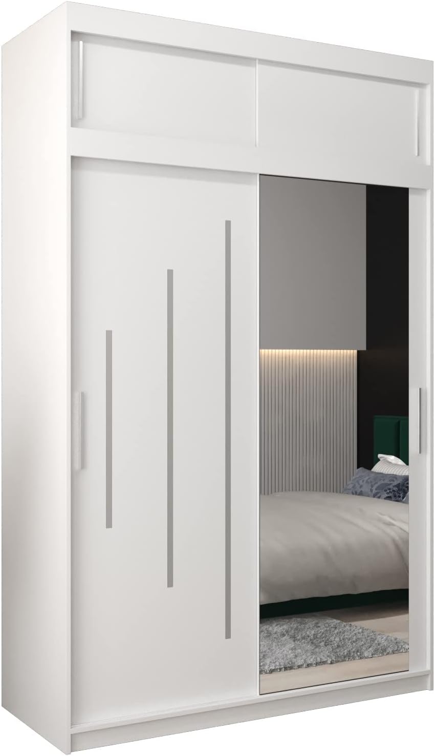 MEBLE KRYSPOL Kleiderschrank mit Spiegel York 2 - Garderobenschrank - Schrank Schlafzimmer - Mehrzweckschrank Zwei Schiebetüren - Regalen - Flur Möbel - Kleiderstange Schrank - Allzweckschrank