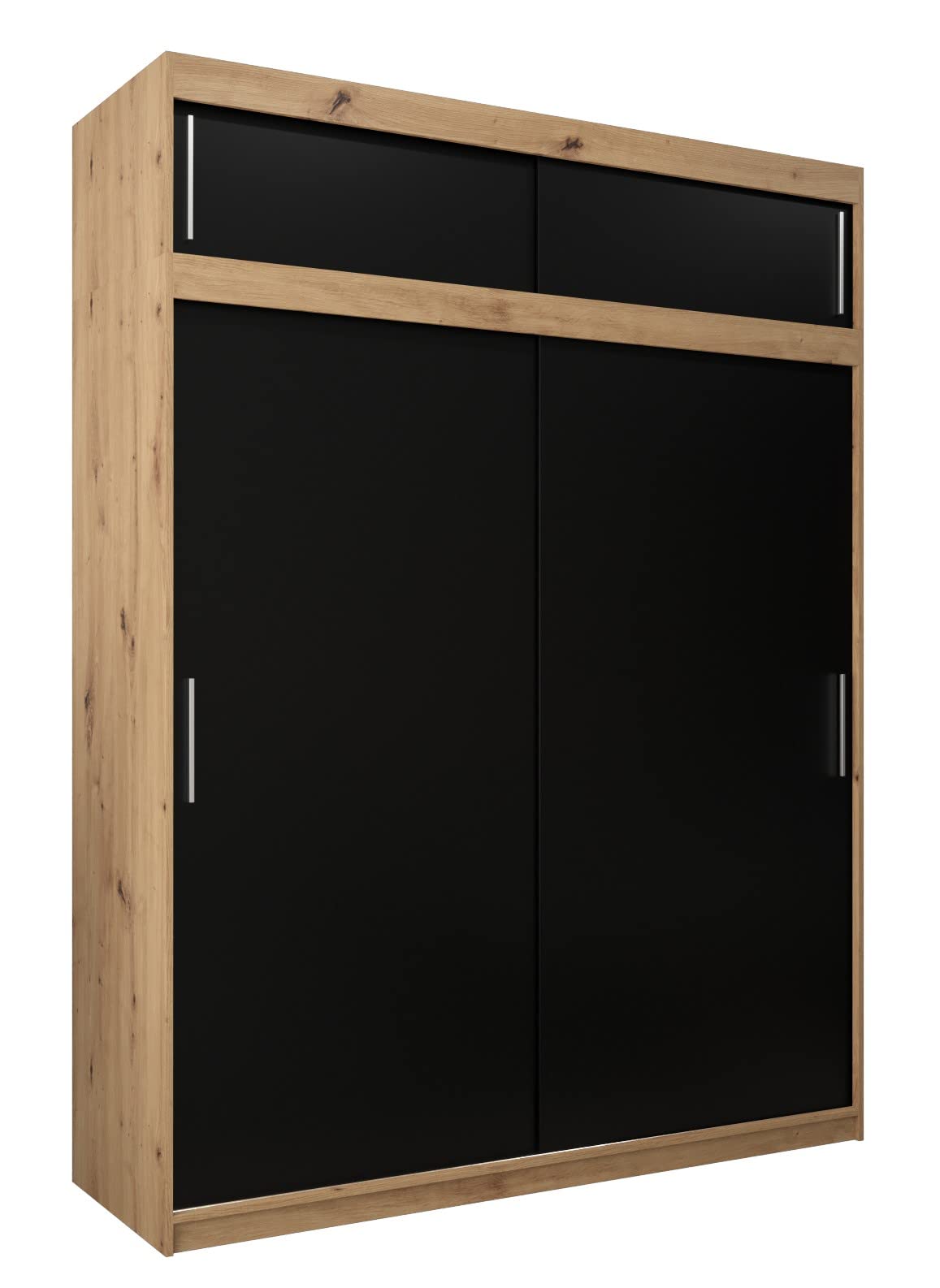 MEBLE KRYSPOL Tokyo 250 Wardrobe with Three Sliding Doors for Bedroom – Modern Storage Cabinet with Clothes Rail and Shelves – 250 x 200 x 62 cm – Matte Black and Artisan