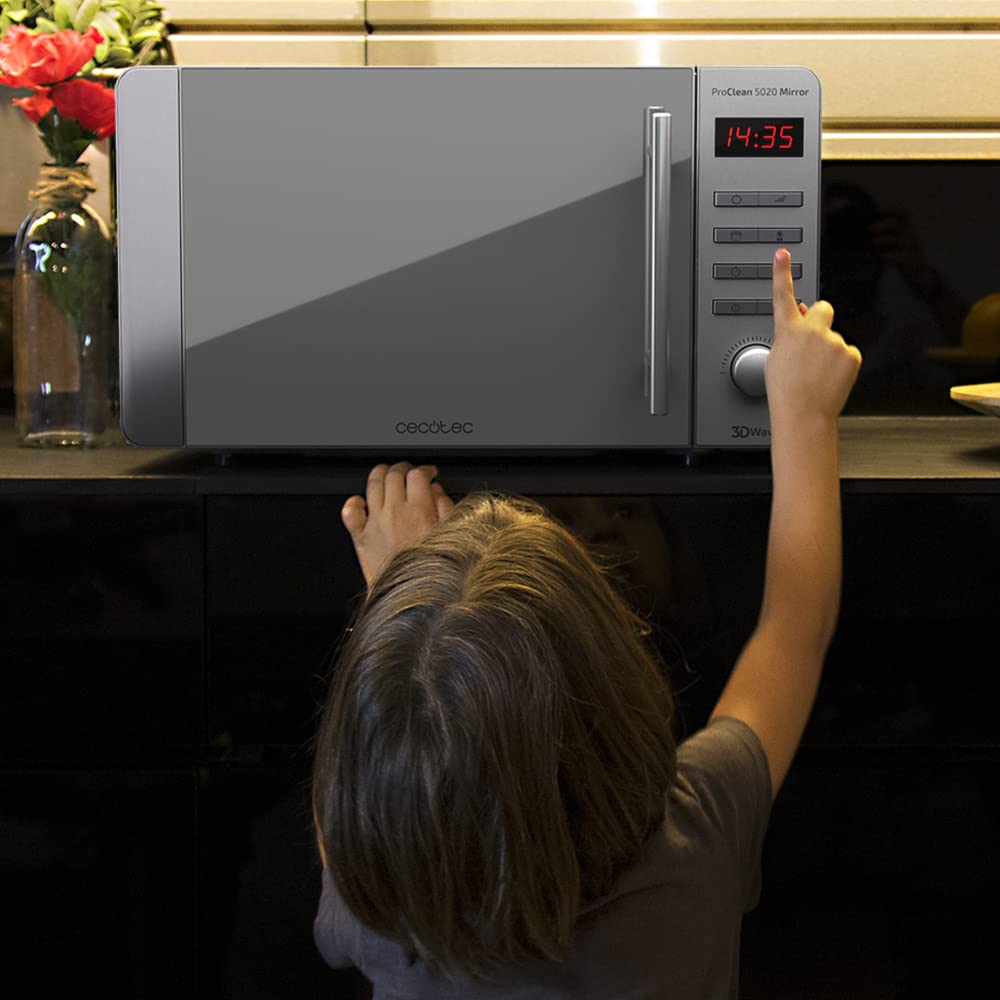 Cecotec Microwave Pro Clean 5020 Mirror, 700 W, 20 L Polished, 3D Wave, Ready 2 Clean, LCD, 60 Minutes Cooking Timer, 8 Programmes, Stainless Steel in Silver