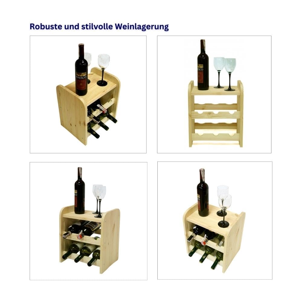 PROREGAL Weinregal PINOTWINE C | HxBxT 87,2x63,2x26,5cm | 42 Flaschen | Massives Kiefernholz | Natur unbehandelt | Weinhalter Weinständer Flaschenständer Flaschenregal Holzregal