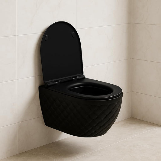 RD Luxury Spülrandloses Hänge-WC Schwarz Matt – Wandtoilette aus Keramik mit Softclose WC-Sitz, Schallschutz & Komplettset