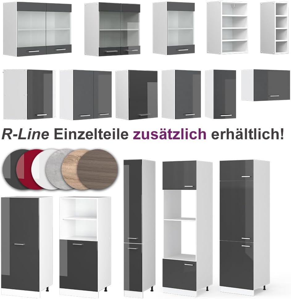 Vicco Kitchen Unit L 210 cm Kitchen Block Angle Corner Built-in Sonoma Oak - Freely Combinable Units - R-Line