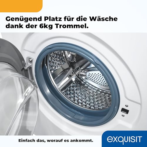 Exquisit Waschmaschine 6kg, Energieeffizienzklasse A, max. 1000 U/min, ECO 40-60, Kurzprogramm, Kindersicherung, 16 Waschprogramme, WA56110-020A weiss