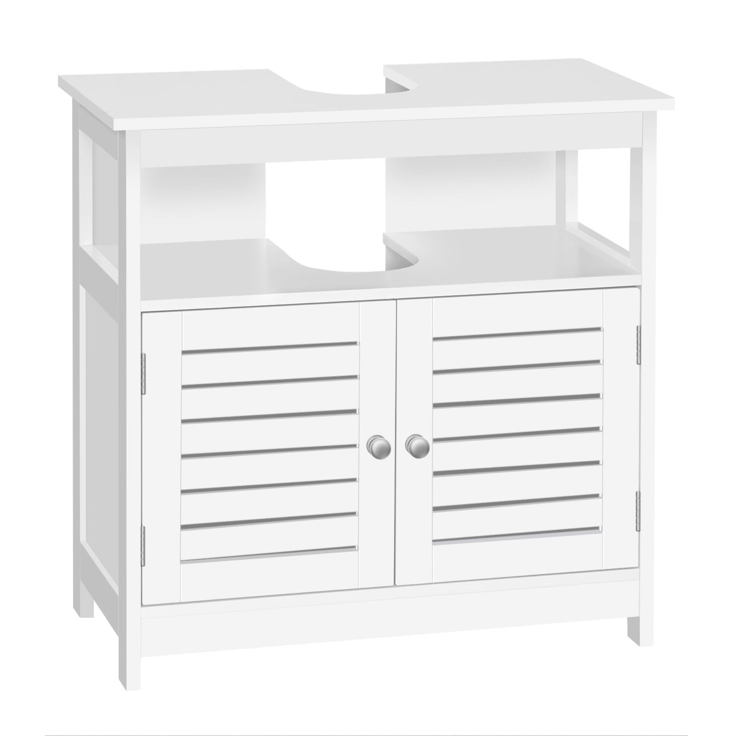 EUGAD Bamboo Vanity Unit with Slat Doors, Adjustable Shelf, 60 x 60 x 30 cm