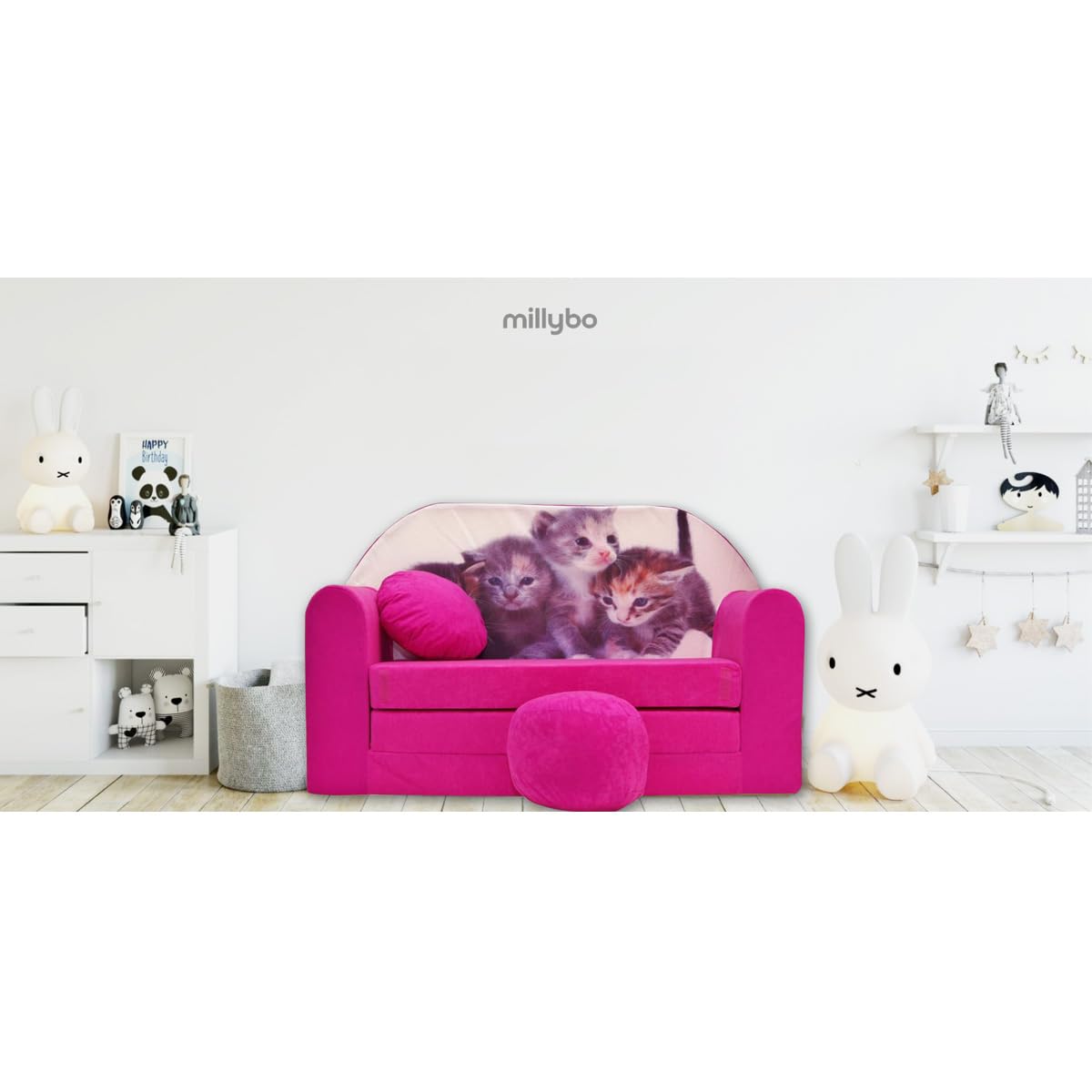 Children's Sofa with Sleep Function Foldable 3-in-1 Children's Sofa Play Sofa with Bed Function Girls Boys Bean Bag Mini Sofa Bed Children's Room Sleeping Chair (A39)