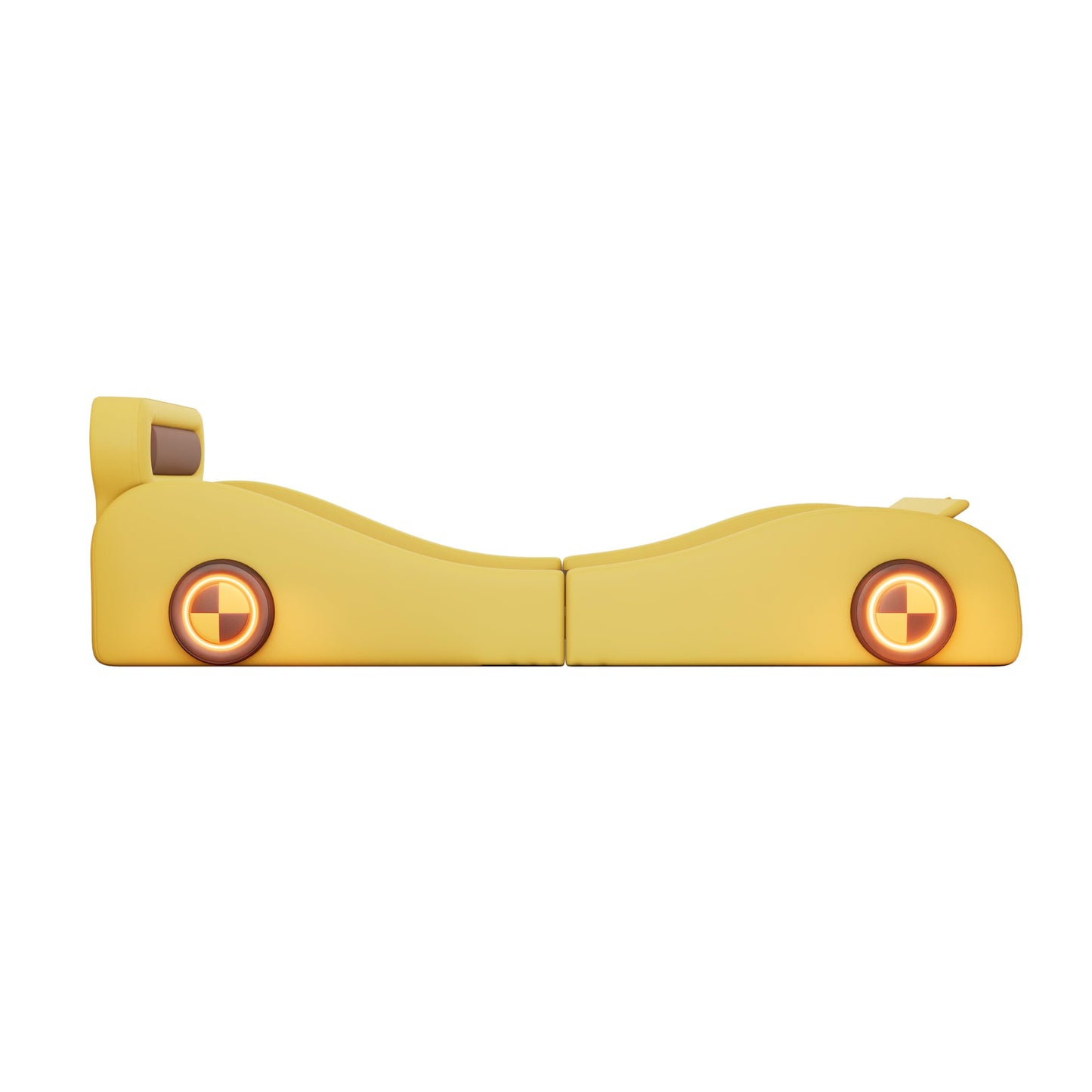 Autobett Kinderbett Jugendbett 90x200, Polsterbett Einzelbett mit leuchtenden Rädern&Stauraum, Aufregendes Auto Kinderbett für kleine Rennfahrer, Kinder Spielbett mit Lattenrost, PU,Ohne Matratze,Weiß