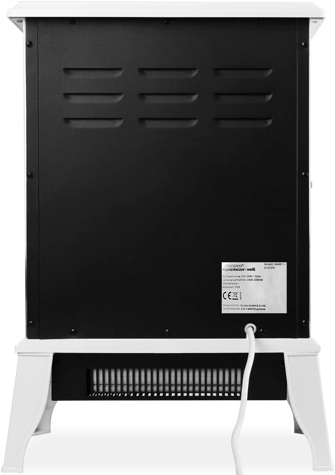 Deuba® Elektrokamin Kaminfeuer 2000W 2 Heizstufen Elektroheizung elektrischer Heizlüfter Elektroofen Elektrokamin mit LED Flammen Dekokamin weiß