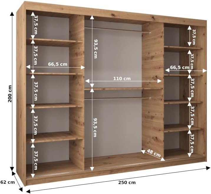 Kryspol Schwebetürenschrank York 250 cm Kleiderschrank mit Kleiderstange und Einlegeboden Schlafzimmer- Wohnzimmerschrank Schiebetüren Modern Design (Weiß)