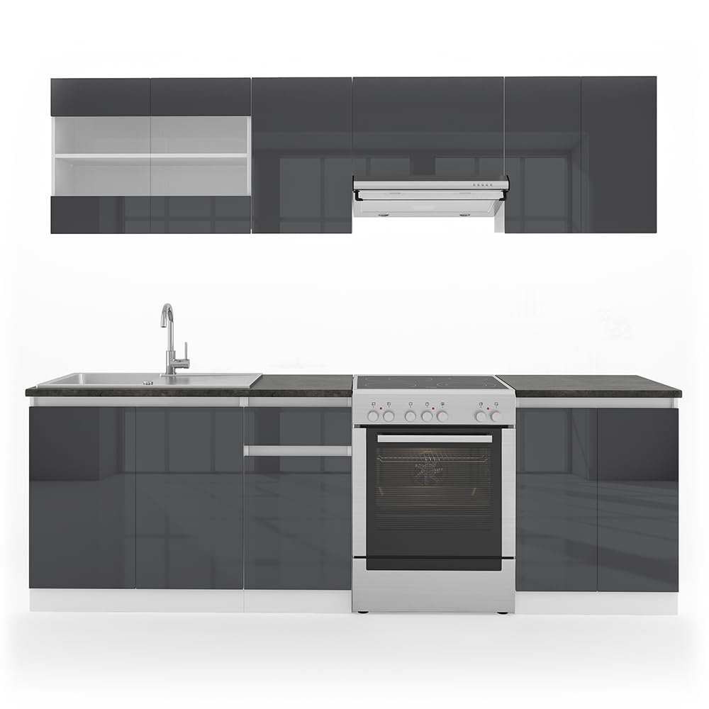 Vicco Kitchen Raul 240 cm Kitchen Unit Kitchen Block Built-in Kitchen – Freely Combinable Units