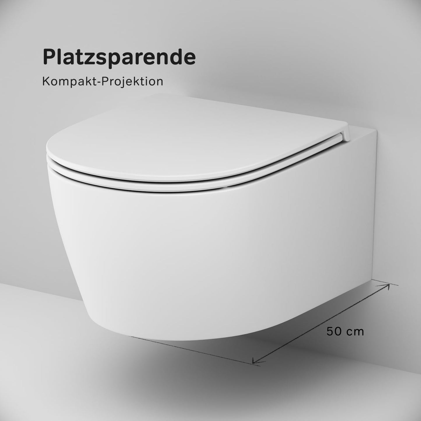 AM.PM X-Joy S - Spülrandlos Hänge WC, Tiefspül Toilette FlashClean, Wand WC mit Toilettendeckel mit Absenkautomatik, Hänge Toilette aus Keramik, Weiß, 50 cm lang