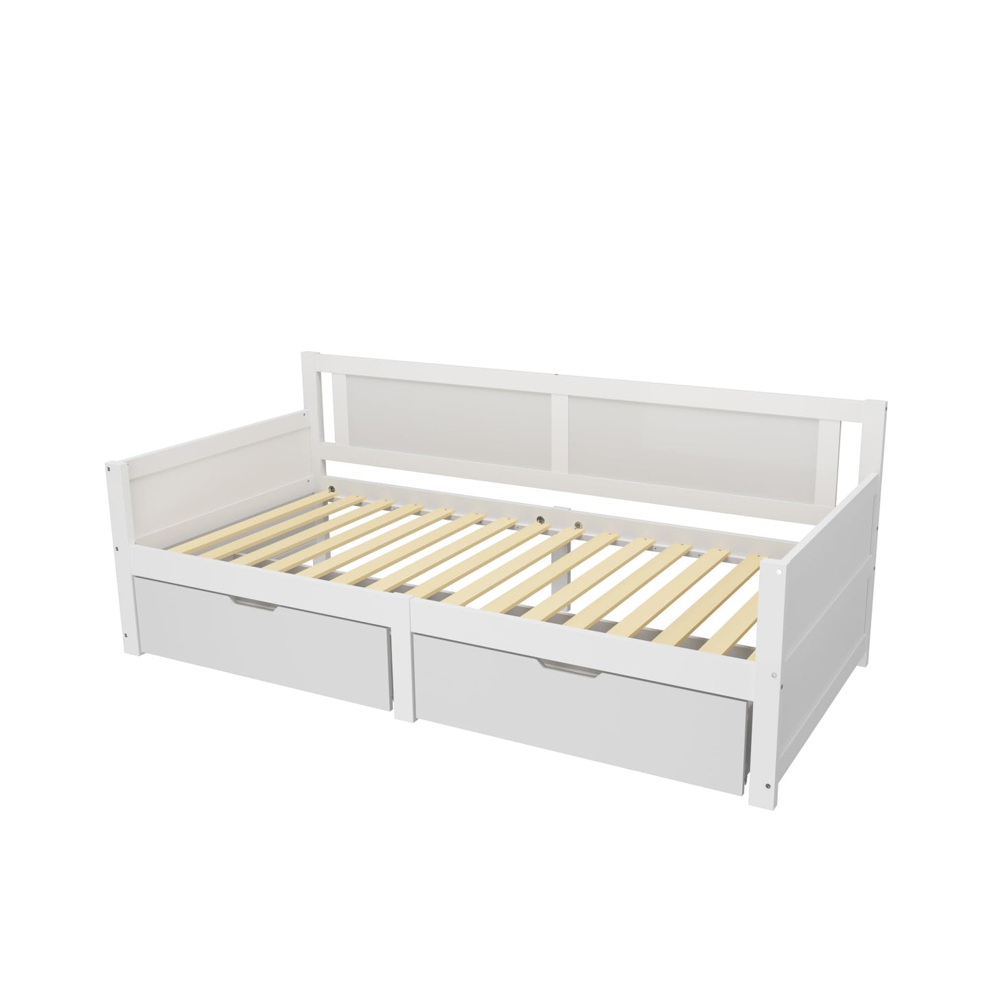 Children's Bed 90 x 200 cm, Wooden Bed with Drawers and Board, Headboard with Bookshelf and Fall Protection, Bed with Slatted Frame and Storage Space, Teenager's Bed, Functional Bed, Wooden Bed Frame,