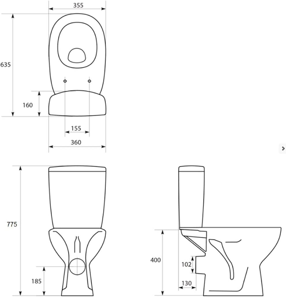 VBChome Keramik Stand- WC Toilette Komplett -Design- Set mit Spülkasten WC- Sitz mit Absenkautomatik SoftClose-Funktion für waagerechten Abgang Wasseranschluss Spülrandlos