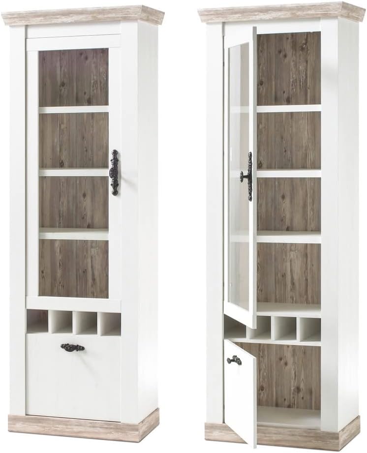 Lomadox Country House Wall Unit Set and Coffee Table, Pine White and Oslo Dark, LED Lighting, W x H x D Approx. 330 x 201 x 44 cm